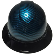 Load image into Gallery viewer, Custom Hard Hat Ridgeline Full Brim Light Blue Kandy Translucent Carbon Fiber Hydro Dipped With Black Brim
