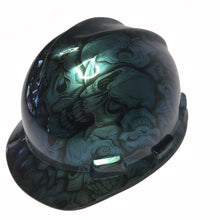 Load image into Gallery viewer, Custom Hard Hat Blue Green Chameleon Insanity Skulls MSA VGard Cap Style
