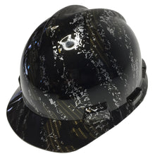 Load image into Gallery viewer, Custom Hard Hat MSA V-Gard Cap Style Hydro Dipped Gold Carbon Fiber Marble Splash
