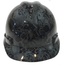 Load image into Gallery viewer, Hard Hat MSA V-Gard Cap Style Custom Gray Filigree Skulls

