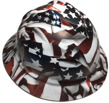 Load image into Gallery viewer, Custom Hard Hat American Flag MSA 500 Series V-Gard Full Brim 6 Point Harness
