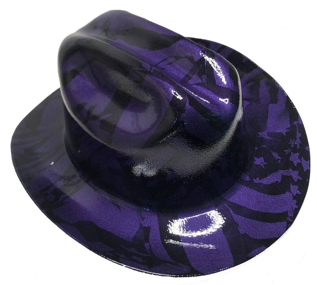 Custom Hydro Dipped Western Outlaw Hard Hat Plum Crazy Purple Midnight American Flags Cowboy Hat