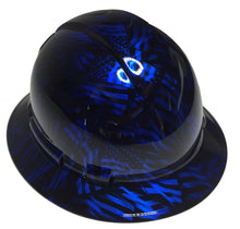 Load image into Gallery viewer, Custom Hydro Dipped Hard Hat Kandy Blue Negative American Flags Full Brim Ridgeline
