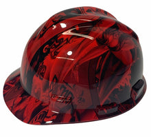 Load image into Gallery viewer, Hard Hat MSA V-Gard Cap Style Custom Red Fantasy Chic Hydro Dipped
