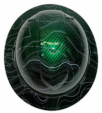 Load image into Gallery viewer, Custom Hard Hat Vented Green Kandy Carbon Fiber Black Ops Hydro Dipped Full Brim Ridgeline

