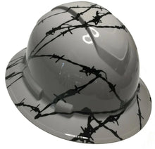 Load image into Gallery viewer, Custom Hard Hat Ridgeline Full Brim Light Gray Barbed Wire
