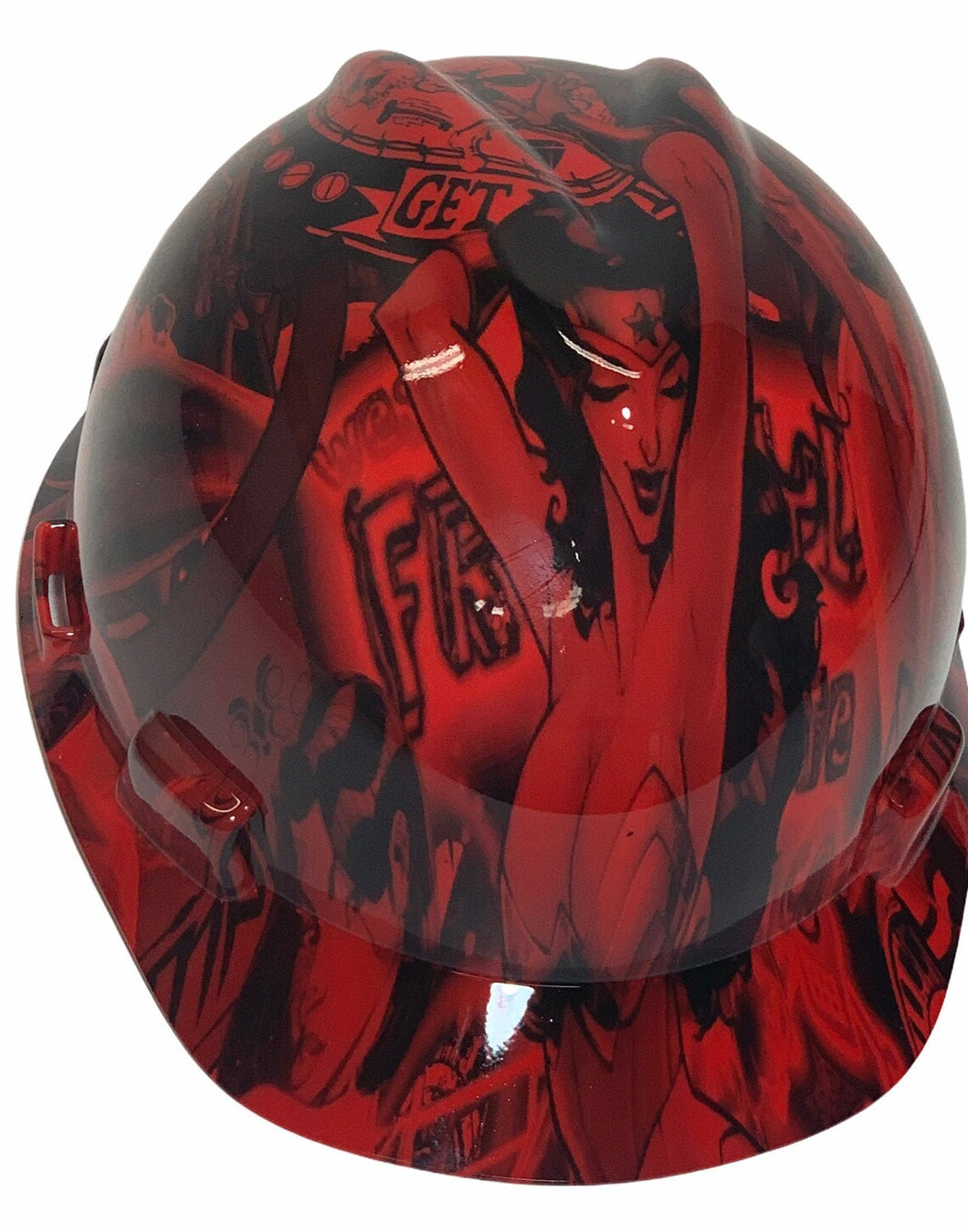 Hard Hat MSA V-Gard Cap Style Custom Red Fantasy Chic Hydro Dipped