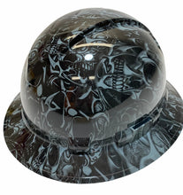 Load image into Gallery viewer, Custom Hydro Dipped Hard Hat Slate Gray Tribal Skulls Full Brim Ridgeline
