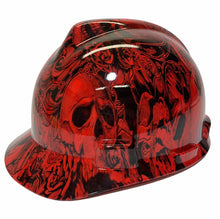 Load image into Gallery viewer, Hard Hat MSA V-Gard Cap Style Custom Red Filigree Skulls Hydro Dipped

