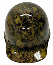 Load image into Gallery viewer, Custom Hard Hat HOK Gold Metallic Filigree Skulls MSA SkullGard Cap Style
