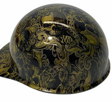 Load image into Gallery viewer, Custom Hard Hat HOK Gold Metallic Filigree Skulls MSA SkullGard Cap Style
