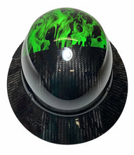 Load image into Gallery viewer, Custom Hydro Dipped Black and Green Flames Lift DAX Fifty 50 Carbon Fiber HDF50C-19OC Full Brim Hard Hat
