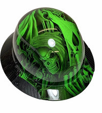 Load image into Gallery viewer, Custom Hydro Dipped Black and Green Ace of Skulls Lift DAX Fifty 50 Carbon Fiber HDF50C-19OC Full Brim Hard Hat
