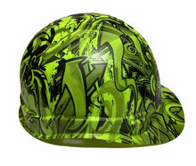 Load image into Gallery viewer, Custom Hydro Dipped HiVis Green Graffiti Ridgeline Cap Style Hard Hat
