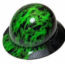 Load image into Gallery viewer, Custom Hydro Dipped Black and Green Flames Lift DAX Fifty 50 Carbon Fiber HDF50C-19OC Full Brim Hard Hat
