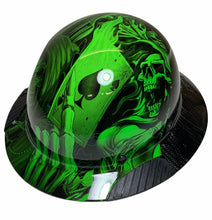 Load image into Gallery viewer, Custom Hydro Dipped Black and Green Ace of Skulls Lift DAX Fifty 50 Carbon Fiber HDF50C-19OC Full Brim Hard Hat
