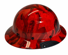 Load image into Gallery viewer, Custom Hydro Dip Red Pin Up Girls Lift Fiber Resin Full Brim Hard Hat
