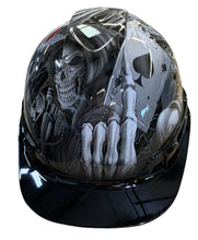 Load image into Gallery viewer, Custom Hydro Dipped Hard Hat Ridgeline Cap Style White Ace Of Skulls with Black Brim
