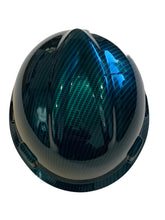 Load image into Gallery viewer, Hard Hat MSA V-Gard Cap Style Custom Hydro Dipped Kandy Blue Green Carbon Fiber
