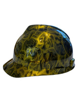 Load image into Gallery viewer, Hard Hat MSA V-Gard Cap Style Custom Hydro Dipped Kandy Gold Negative Insanity Skulls
