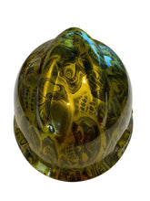 Load image into Gallery viewer, Hard Hat MSA V-Gard Cap Style Custom Hydro Dipped Kandy Gold Negative Insanity Skulls
