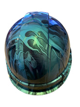 Load image into Gallery viewer, Custom Hydro Dipped Hard Hat Ridgeline Cap Style Blue Green Chameleon Ace of Skulls

