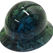 Load image into Gallery viewer, Custom Hard Hat Two Toned Blue &amp; Green Boss Skulls Full Brim Ridgeline
