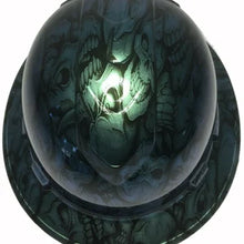 Load image into Gallery viewer, Custom Hydro Dipped Hard Hat Blue Green Chameleon Insanity Skulls Full Brim Ridgeline
