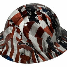 Load image into Gallery viewer, Custom Hydro Dipped Hard Hat White Carbon Fiber Flags Full Brim Ridgeline
