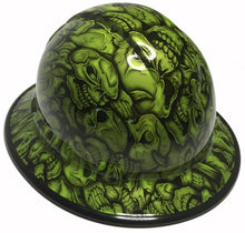 Load image into Gallery viewer, Custom Hard Hat Sublime Green Insanity Skulls Ridgeline Full Brim With Black EdgeGard
