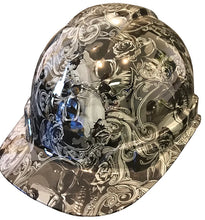 Load image into Gallery viewer, Custom Hard Hat White Filigree Skulls Cap Style Ridgeline

