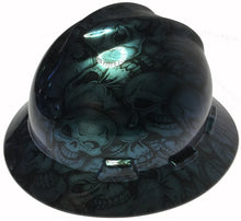 Load image into Gallery viewer, Custom Hydro Dipped Hard Hat MSA V-Gard Full Brim Blue Green Chameleon Insanity Skulls
