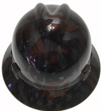 Load image into Gallery viewer, Custom Hard Hat Hydro Dipped Metallic Graphite American Flags MSA V-Gard Full Brim
