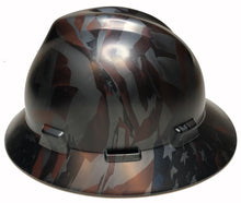 Load image into Gallery viewer, Custom Hard Hat Hydro Dipped Metallic Graphite American Flags MSA V-Gard Full Brim
