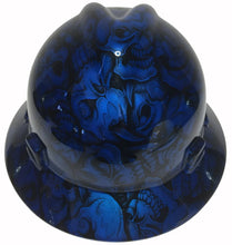 Load image into Gallery viewer, Custom Hard Hat Speedway Blue Insanity Skulls MSA V-Gard Full Brim
