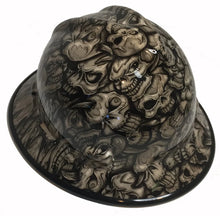 Load image into Gallery viewer, Custom Hard Hat Woodgrain Insanity Skulls MSA V-Gard Full Brim with Black EdgeGard
