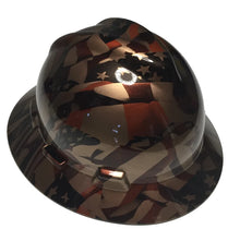 Load image into Gallery viewer, Custom Hard Hat Copper Metallic American Flags MSA V-Gard Full Brim
