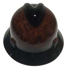Load image into Gallery viewer, Custom MSA V-Gard Full Brim Hard Hat Dark Burlwood with Black V and Brim
