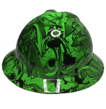 Load image into Gallery viewer, Custom Hard Hat Hydro Dipped Alien Green Graffiti MSA 500 Series V-Gard Full Brim Non-Vented 6 Point Ratchet Suspension
