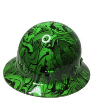 Load image into Gallery viewer, Hydro Dipped Custom Hard Hat Alien Green Graffiti Pyramex SL Series Sleek Shell Full Brim
