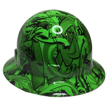 Load image into Gallery viewer, Hydro Dipped Custom Hard Hat Alien Green Graffiti Pyramex SL Series Sleek Shell Full Brim

