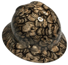 Load image into Gallery viewer, Custom Hard Hat Woodgrain Insanity Skulls MSA V-Gard Full Brim
