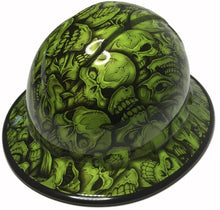 Load image into Gallery viewer, Custom Hard Hat Sublime Green Insanity Skulls Ridgeline Full Brim With Black EdgeGard
