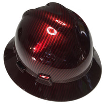 Load image into Gallery viewer, Custom Hard Hat Red Kandy Carbon Fiber Hydro Dipped MSA V-Gard Full Brim
