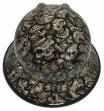 Load image into Gallery viewer, Custom Hard Hat Woodgrain Insanity Skulls MSA V-Gard Full Brim with Black EdgeGard
