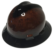 Load image into Gallery viewer, Custom MSA V-Gard Full Brim Hard Hat Dark Burlwood with Black V and Brim
