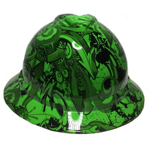 Load image into Gallery viewer, Custom Hard Hat Hydro Dipped Alien Green Graffiti MSA 500 Series V-Gard Full Brim Non-Vented 6 Point Ratchet Suspension
