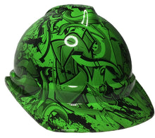Load image into Gallery viewer, Custom Hydro Dipped Hard Hat Alien Green Graffiti MSA 500 Series Cap Style Vented
