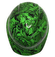 Load image into Gallery viewer, Custom Hydro Dipped Hard Hat Alien Green Graffiti MSA 500 Series Cap Style Vented
