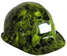 Load image into Gallery viewer, Hydro Dipped Hard Hat SL Series Cap Style Custom Hi Vis Green Filigree Skulls

